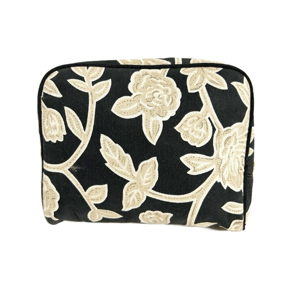 Jones New York Black w/ Gold Roses Accent Makeup Cosmetic Travel Bag Zip Closure